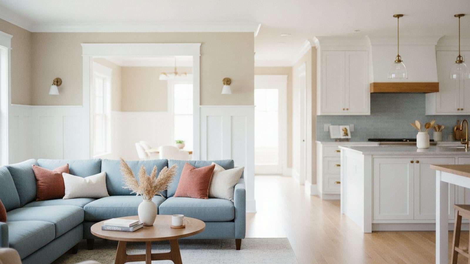 Bright, freshly refreshed open-plan living area and kitchen in a Marietta, GA home